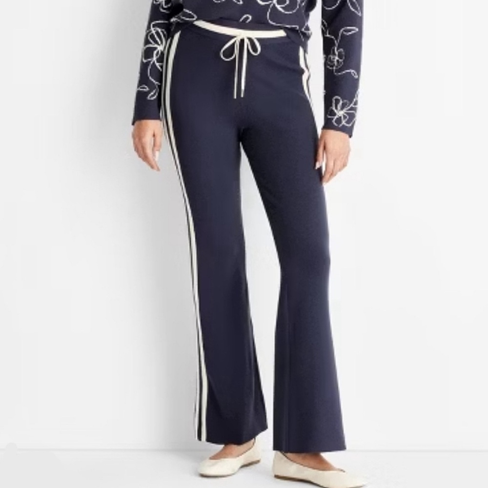 Future Collective Women’s High Rise Sweater Track Pant Wide Leg Navy Blu XS NWOT